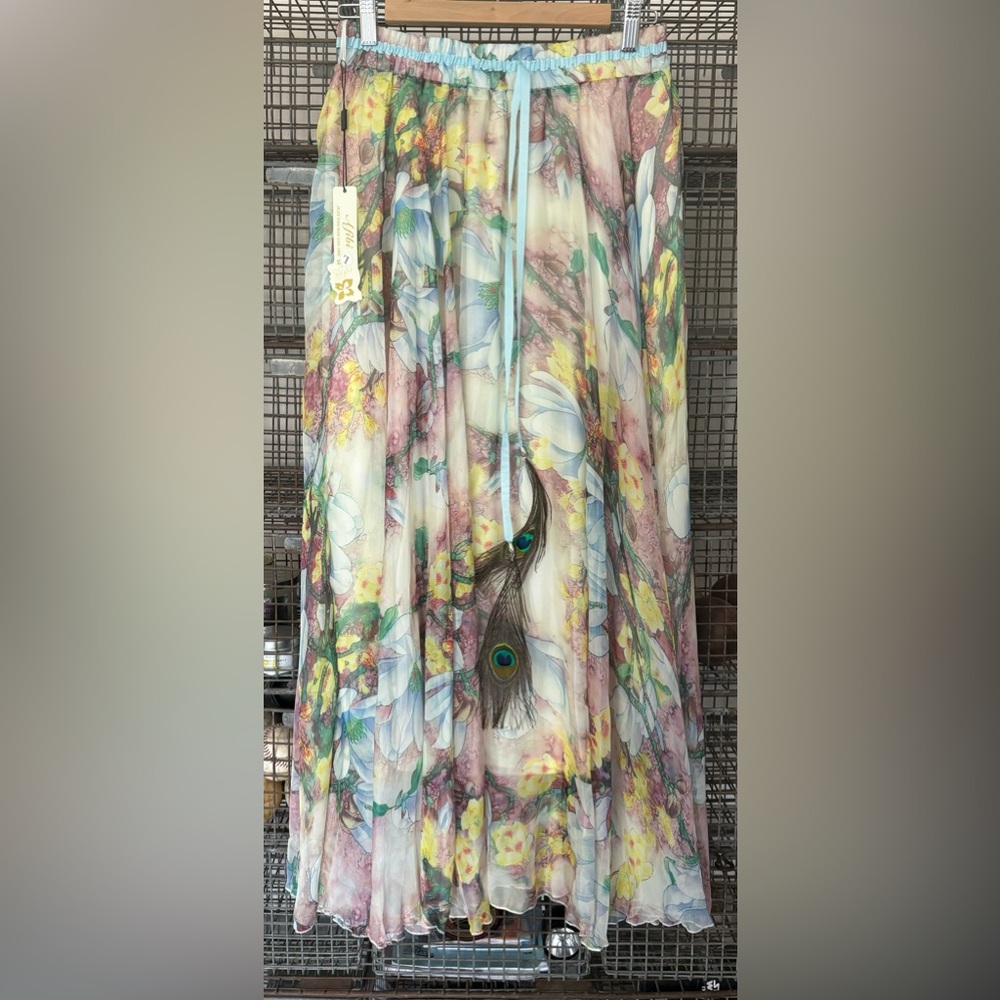 Chiffon Boho skirt by Afibi with peacock feather tassels